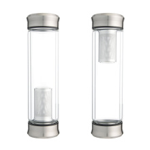 Botella de vidrio de borosilicato de diseño delicado, infusor de té Botella de agua de vidrio con tapa de acero inoxidable Botella de vidrio personalizada